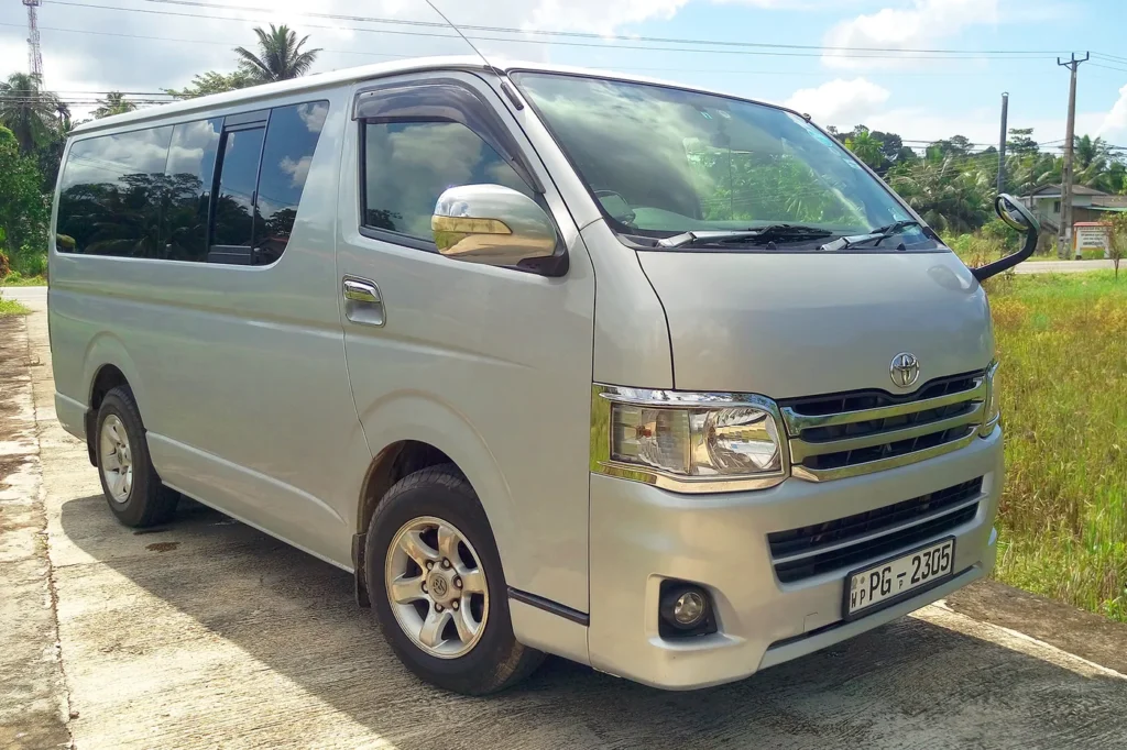 Island Walkers Toyota KDH high-roof van, front view – Island Walkers